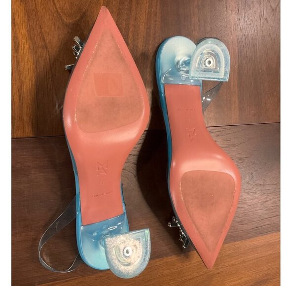 AMINA MUADDI Begum Glass Sling Pump in Sky 38 With Box Womens High Heels - Picture 12 of 17